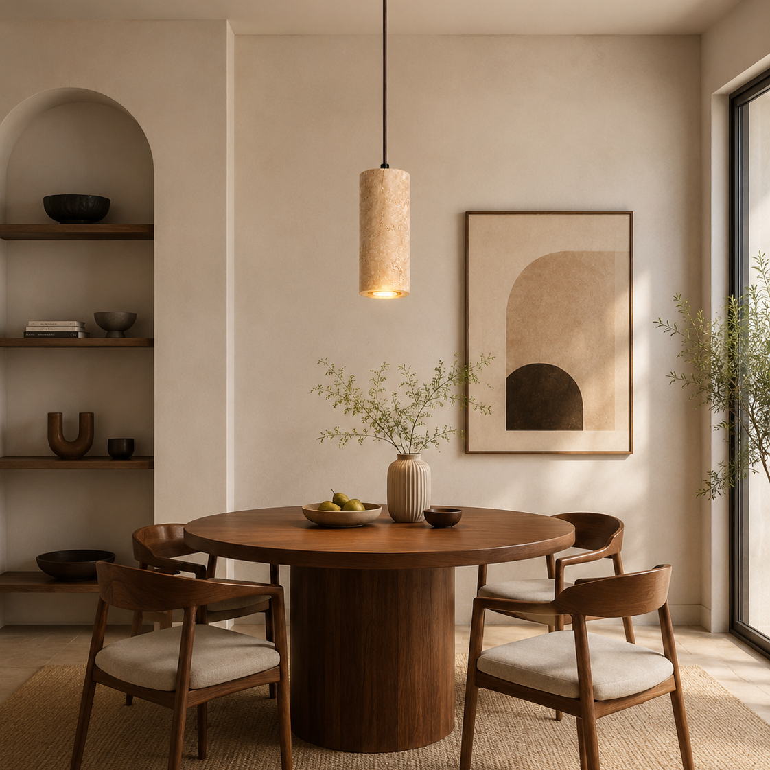 Travertine stone chandelier - dining room 2