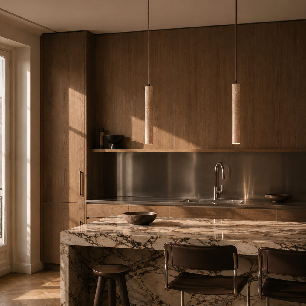 Travertine stone chandelier - dining room 3