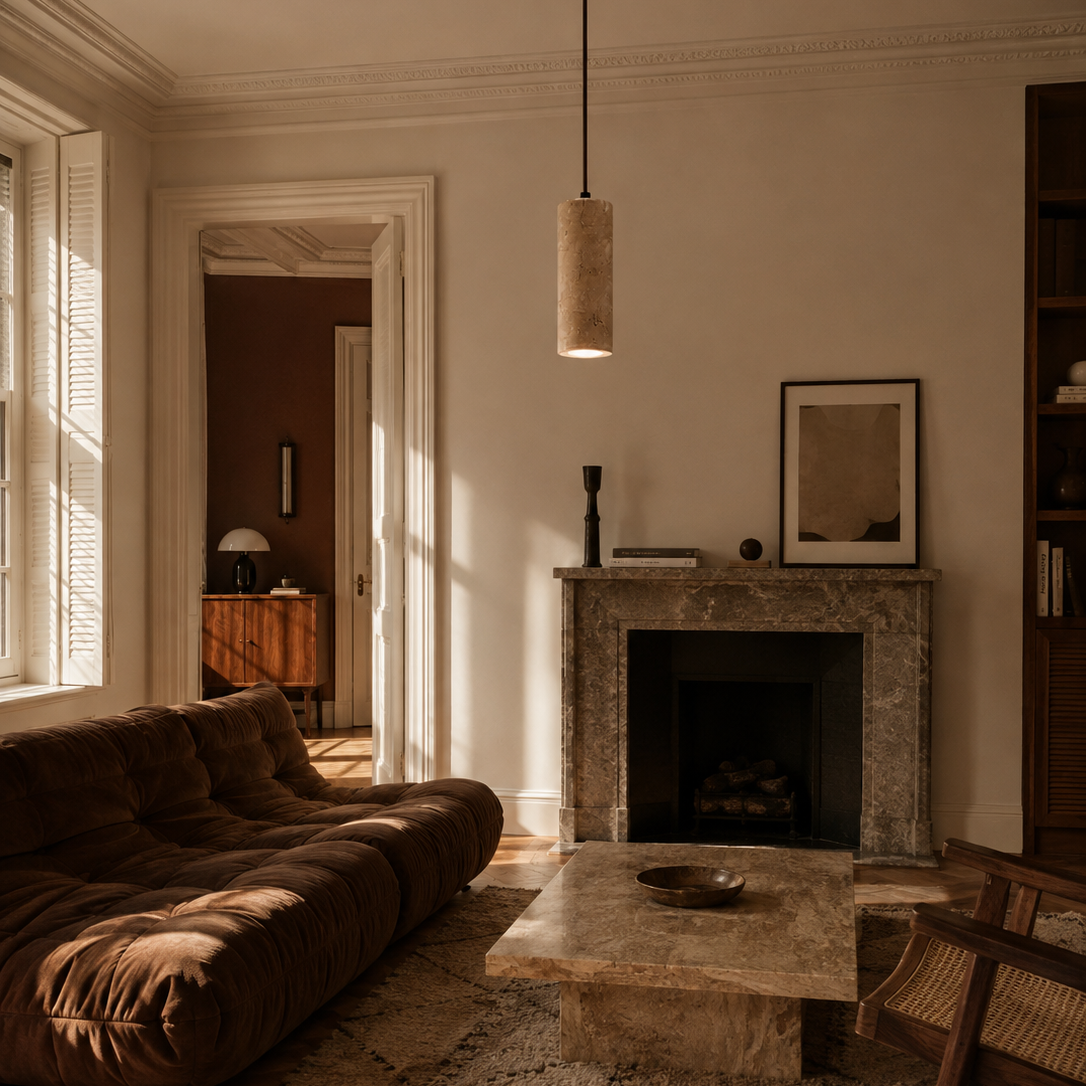 Travertine stone chandelier - dining room 5