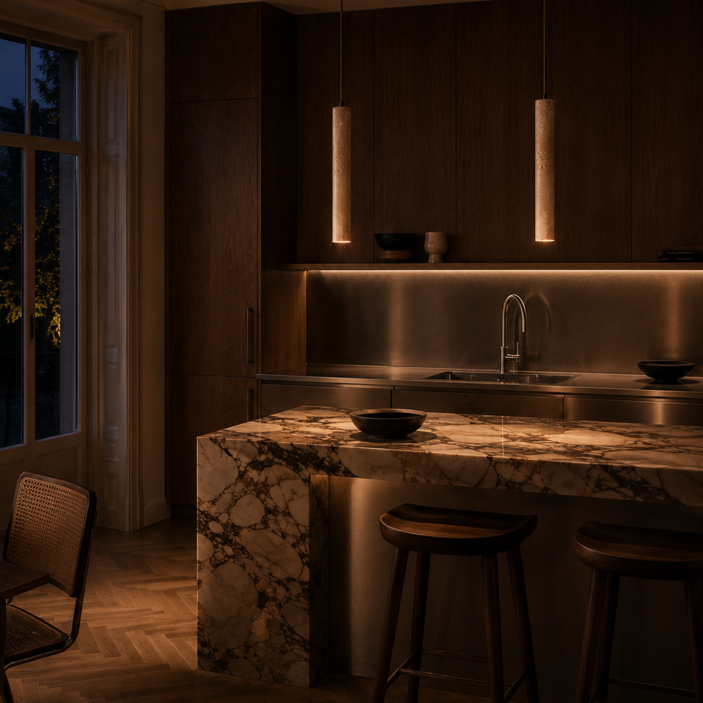 Travertine stone chandelier - kitchen 6