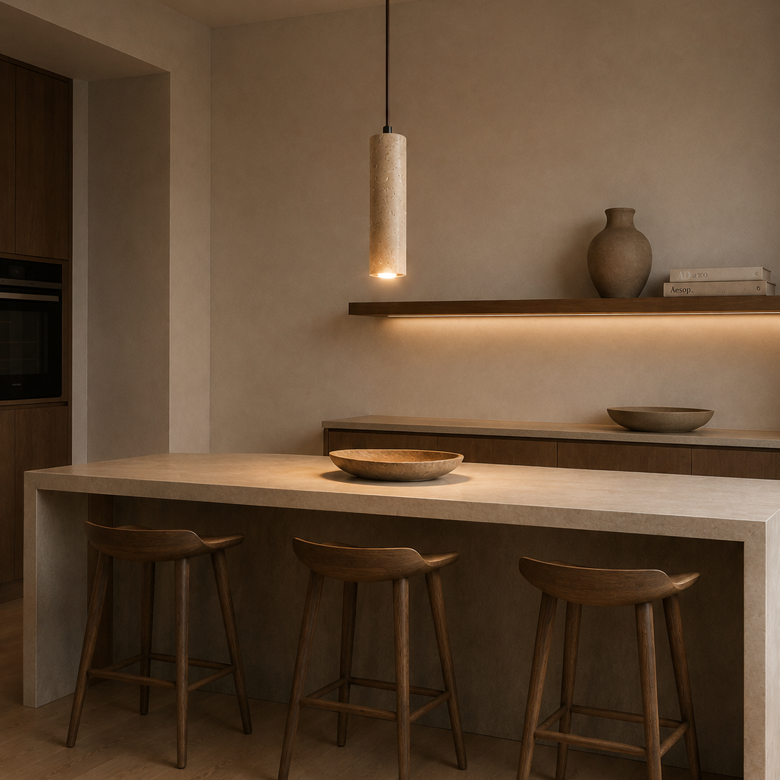 Travertine stone chandelier - kitchen