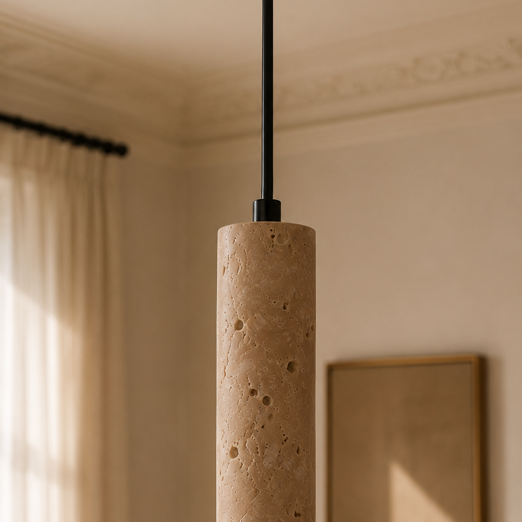 Travertine stone chandelier - living room 2