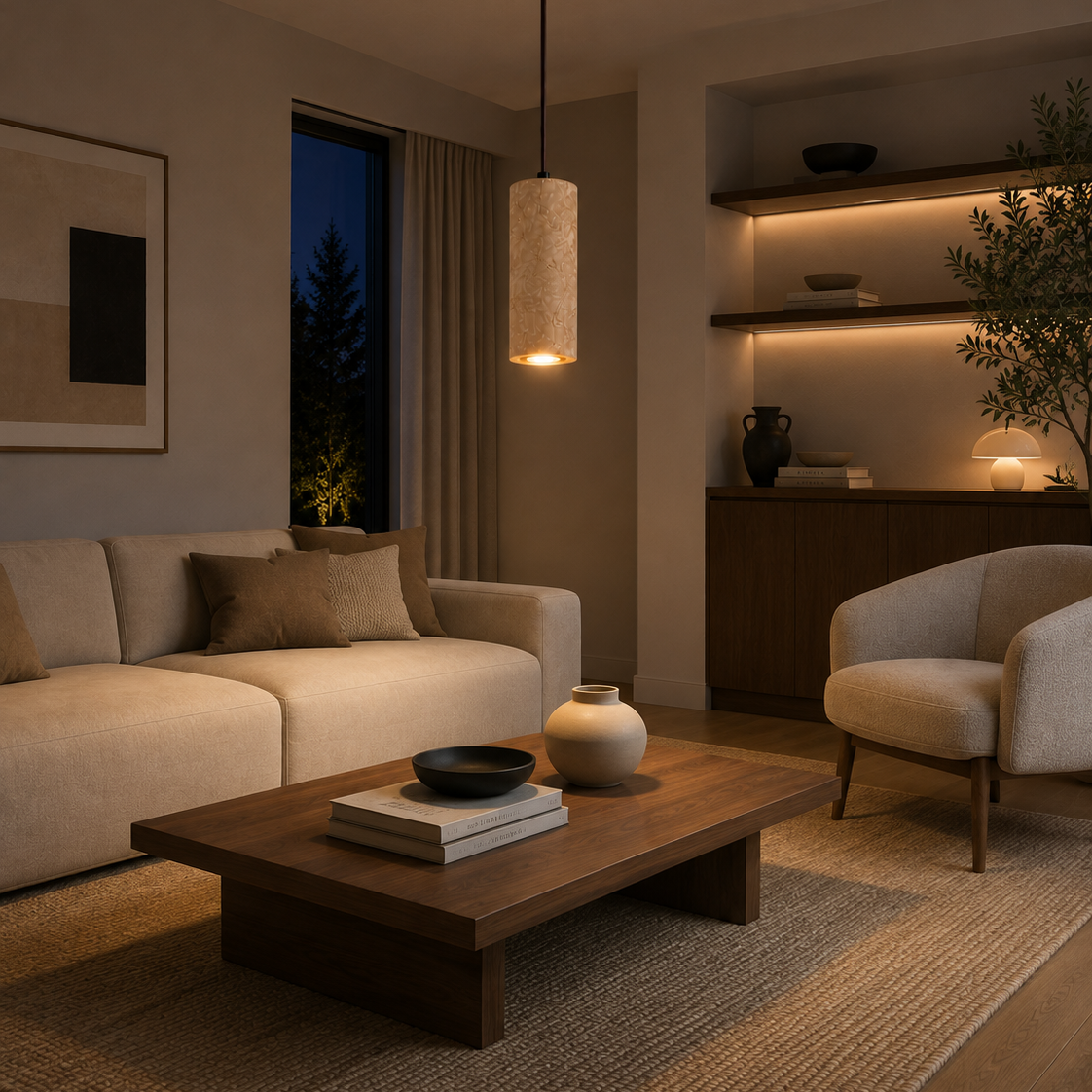 Travertine stone chandelier - living room