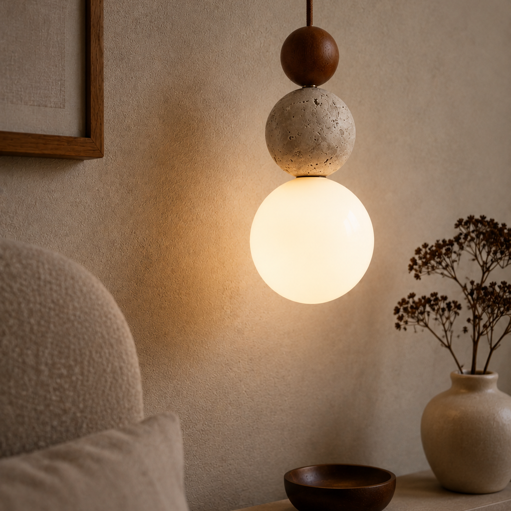 Travertine stone pendant light - bedroom 2