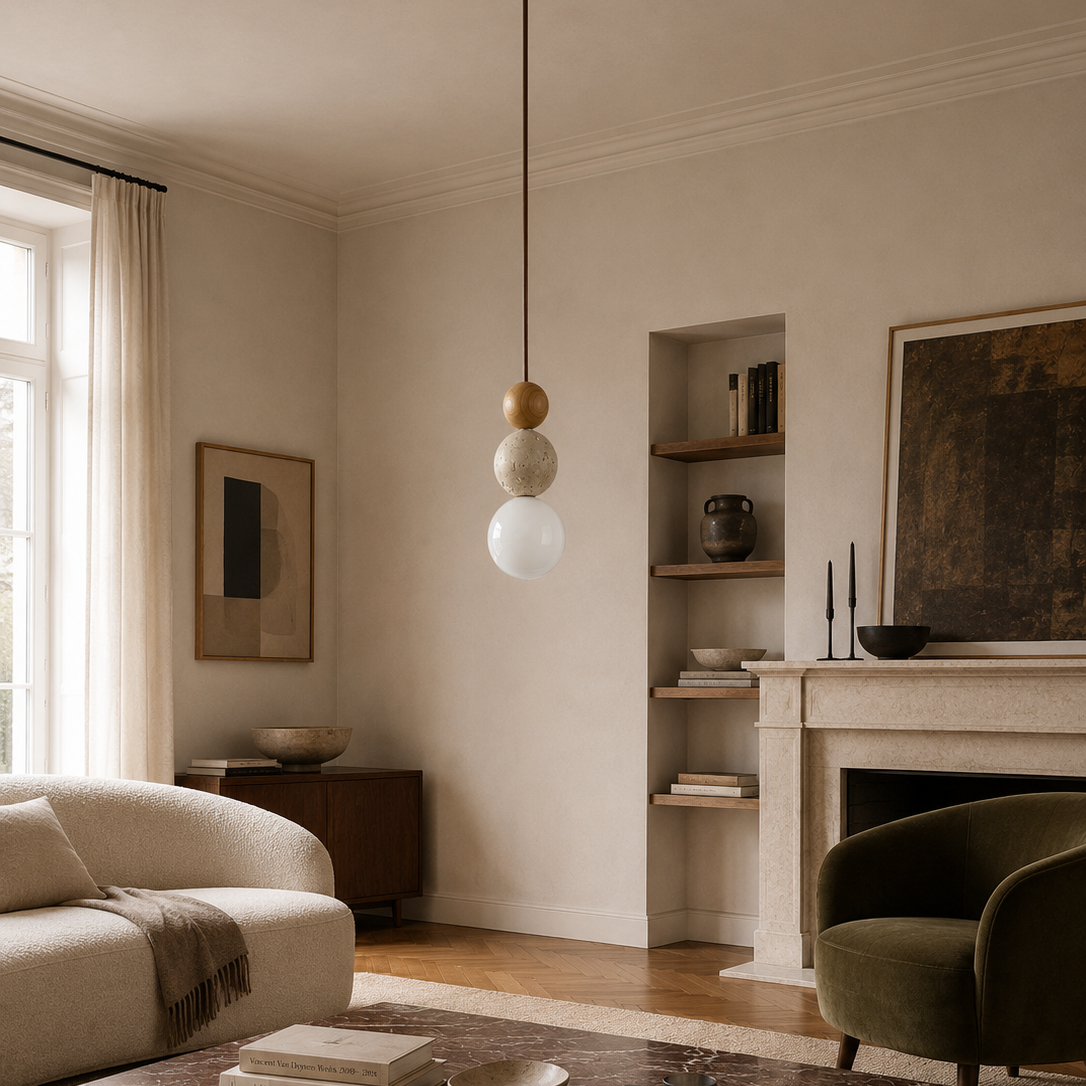 Travertine stone pendant light - bulb detail 2