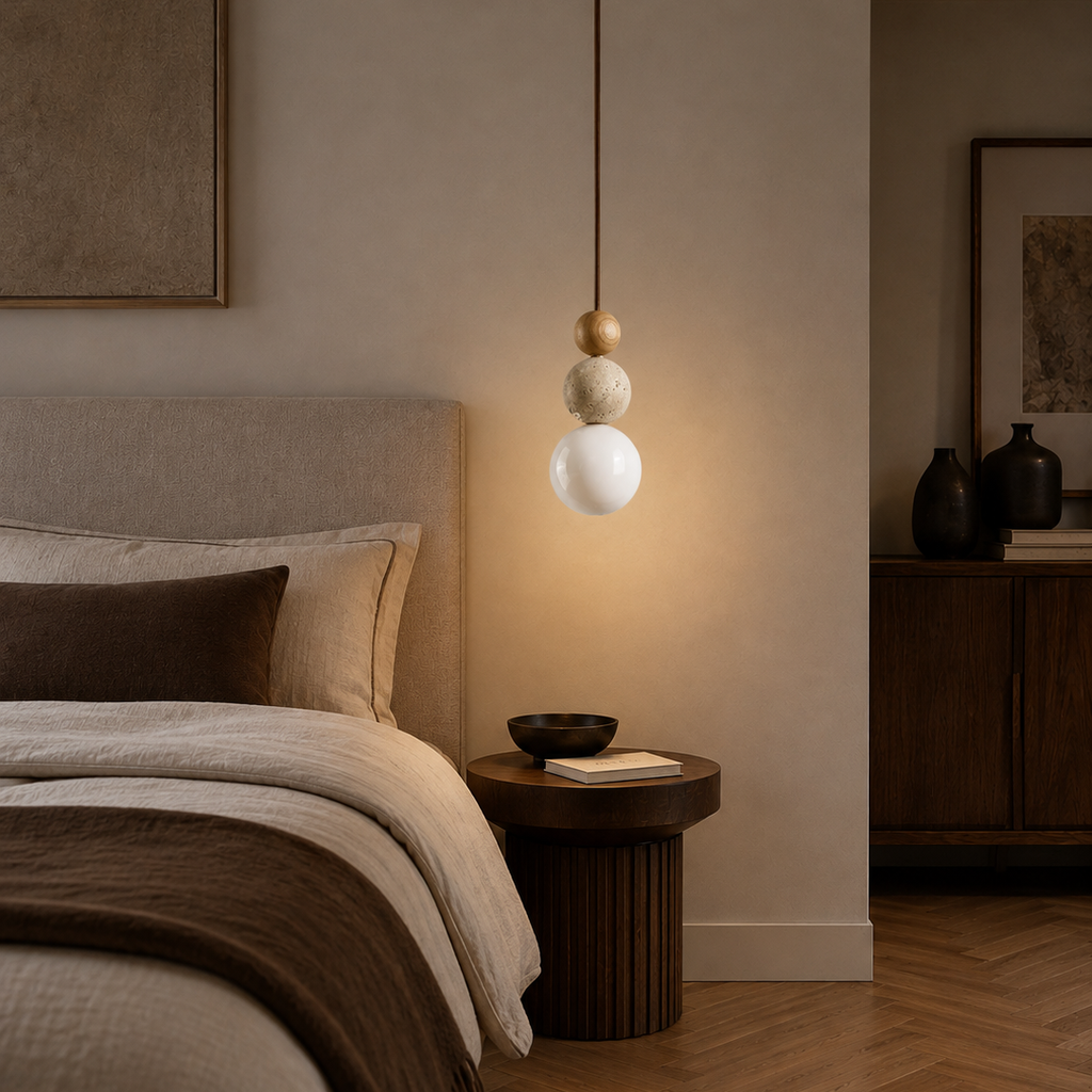 Travertine stone pendant light - bulb detail 3
