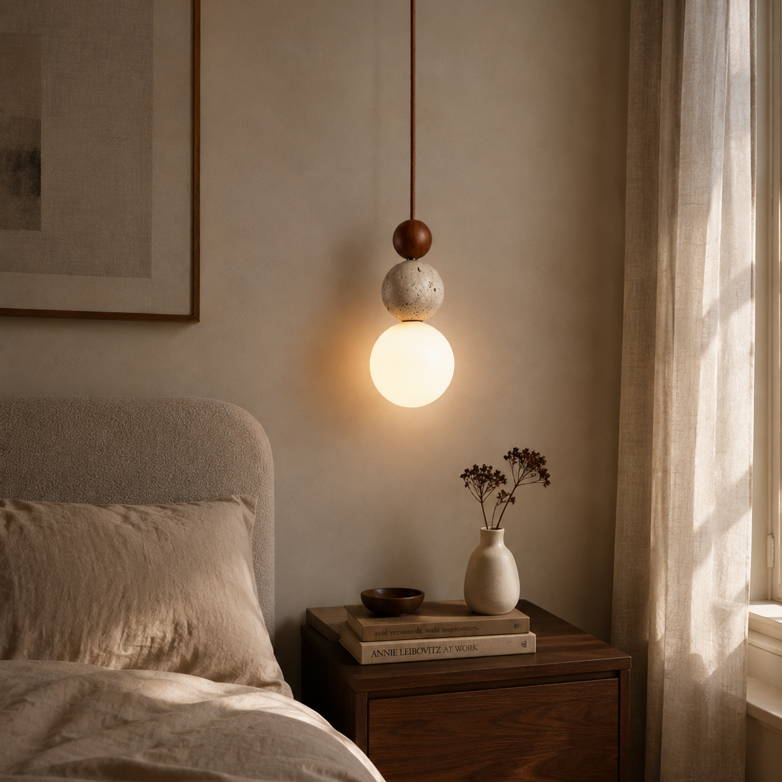 Travertine stone pendant light - dining room 1