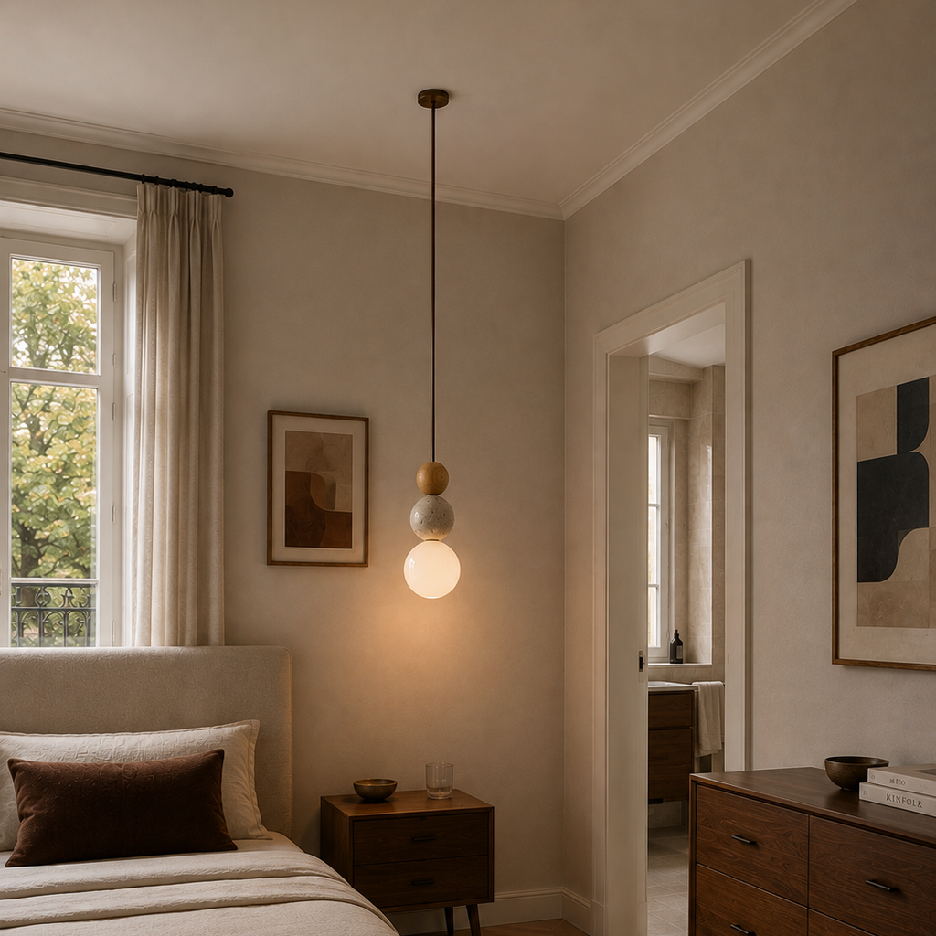 Travertine stone pendant light - home office