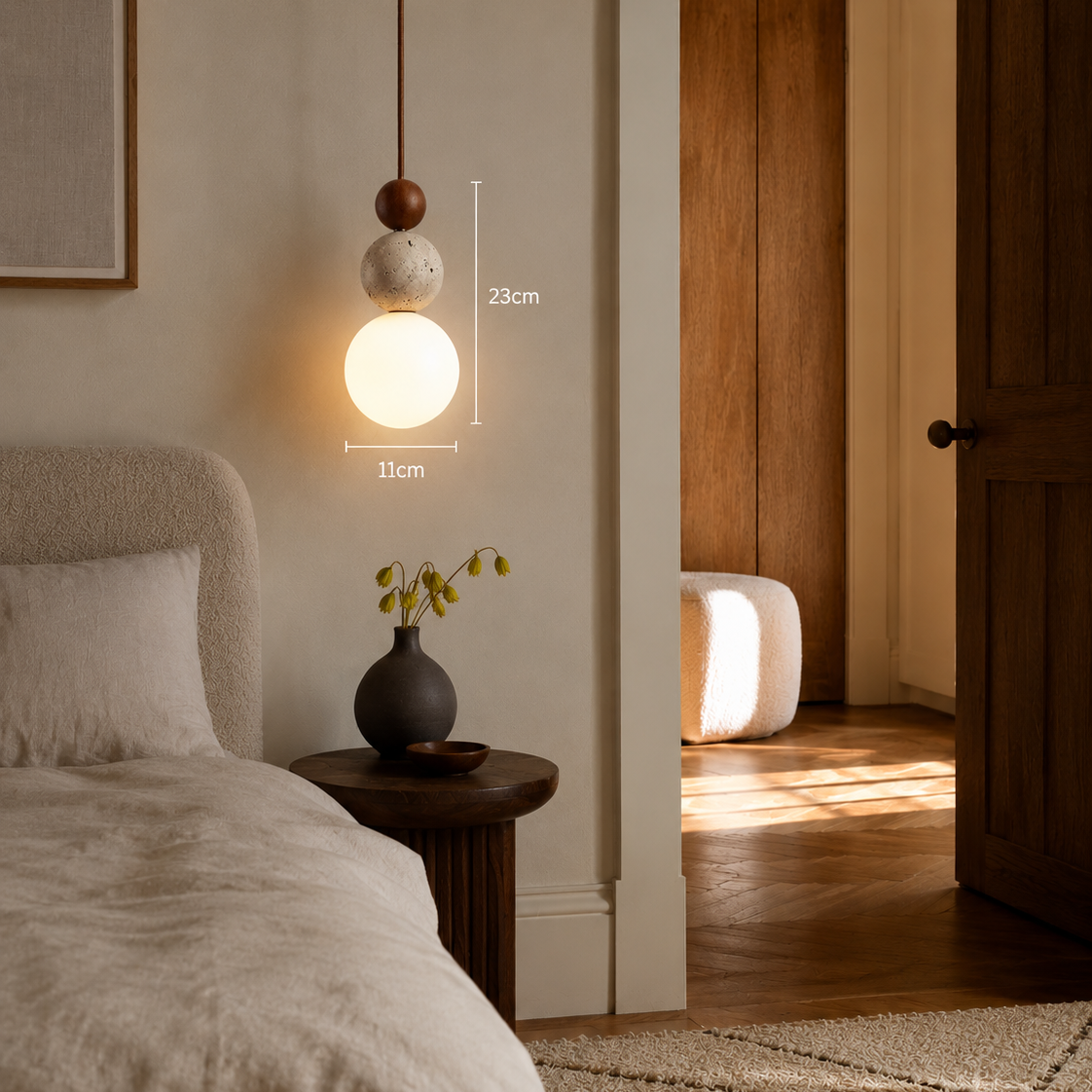 Travertine stone pendant light - living room 1