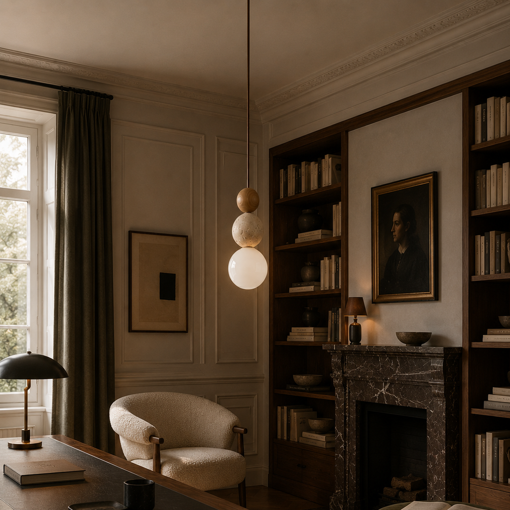 Travertine stone pendant light - living room 2
