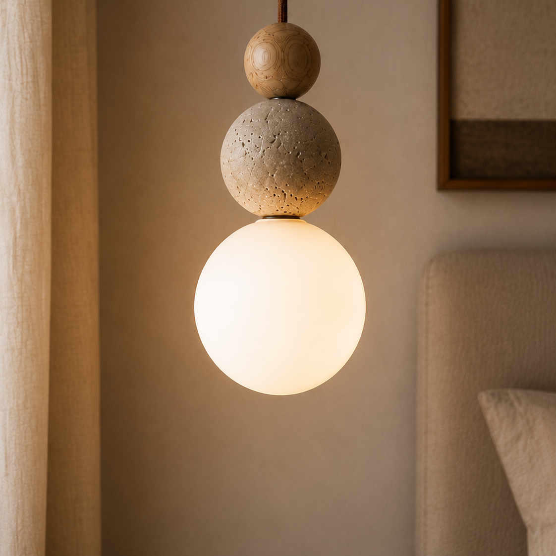 Travertine stone pendant light - living room 3