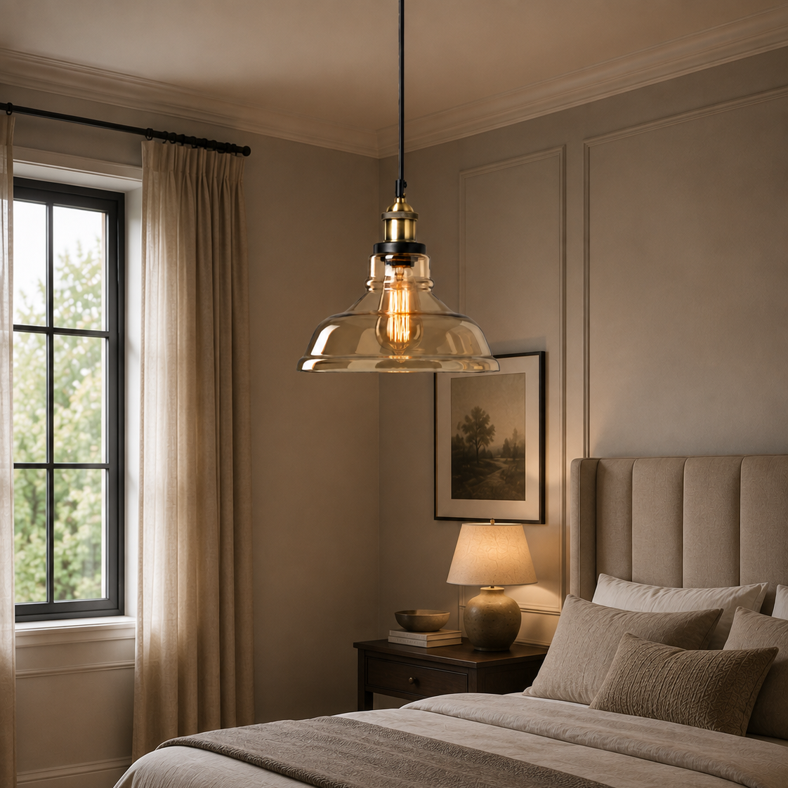 Vintage industrial glass chandelier - bedroom