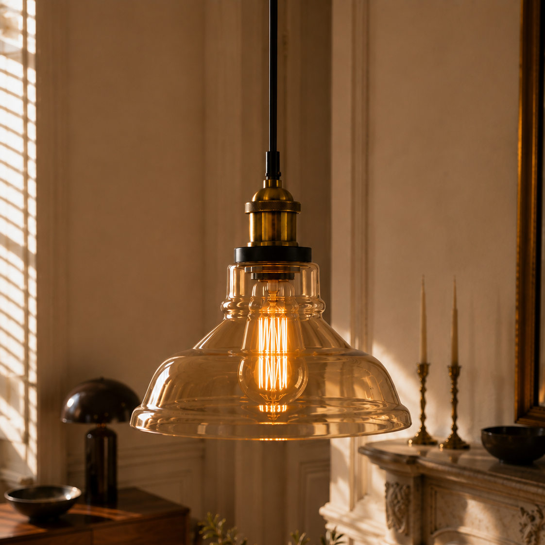 Vintage industrial glass chandelier - dining room 2