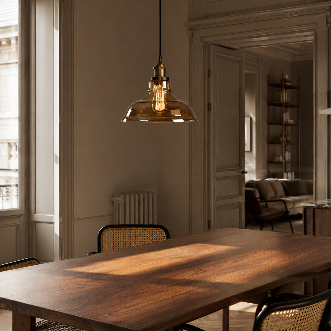 Vintage industrial glass chandelier - dining room 3