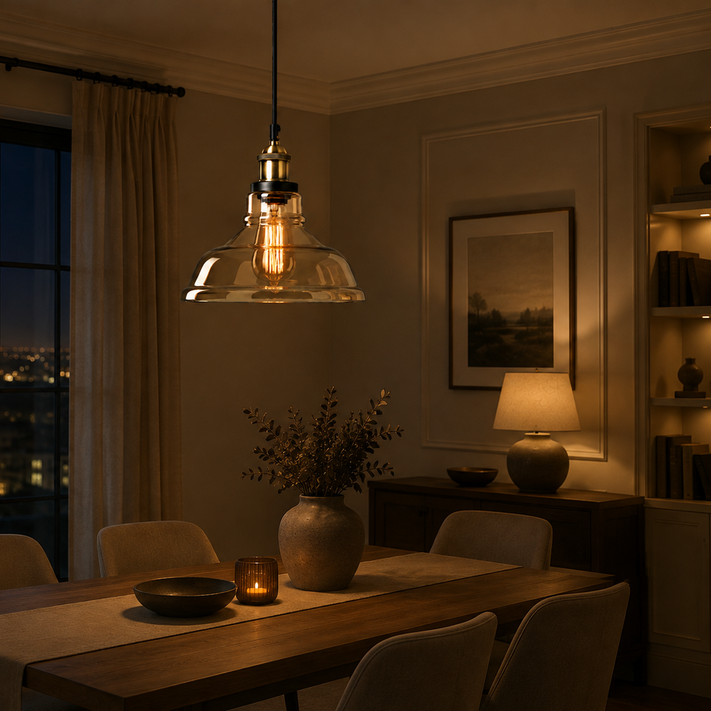 Vintage industrial glass chandelier - dining room 4