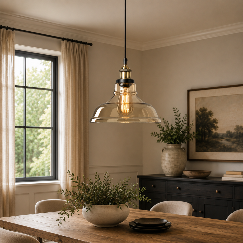Vintage industrial glass chandelier - dining room