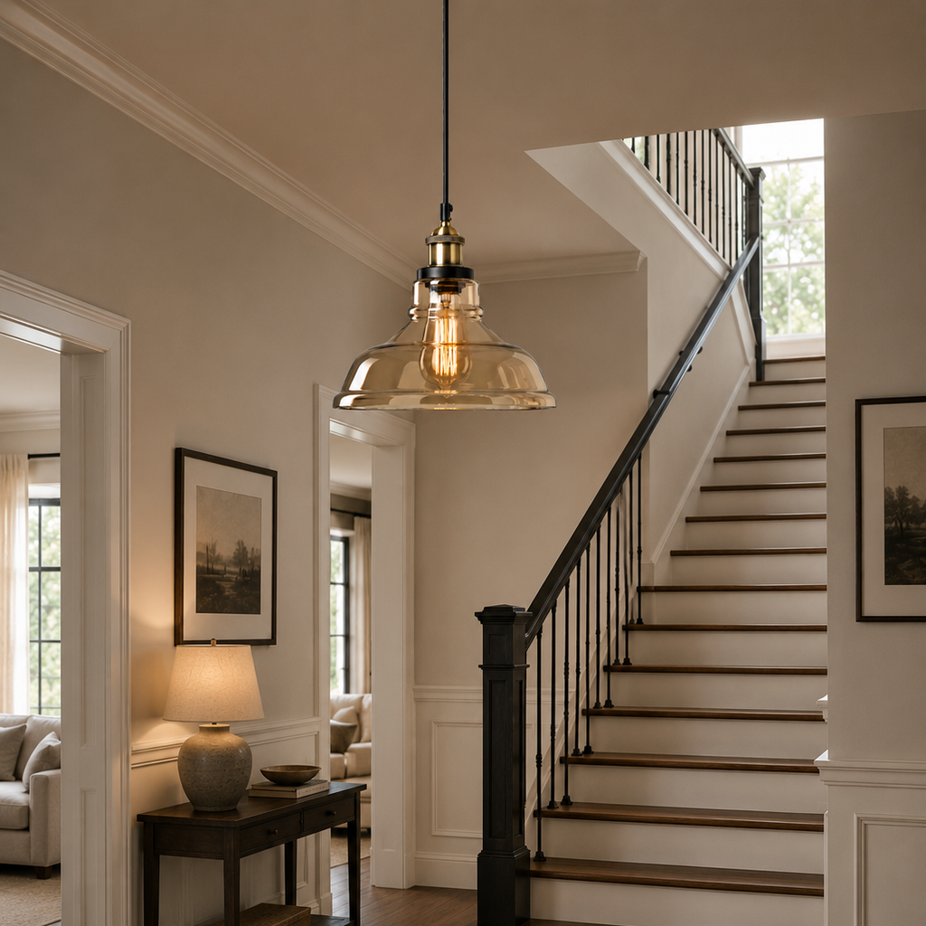 Vintage industrial glass chandelier - hallway