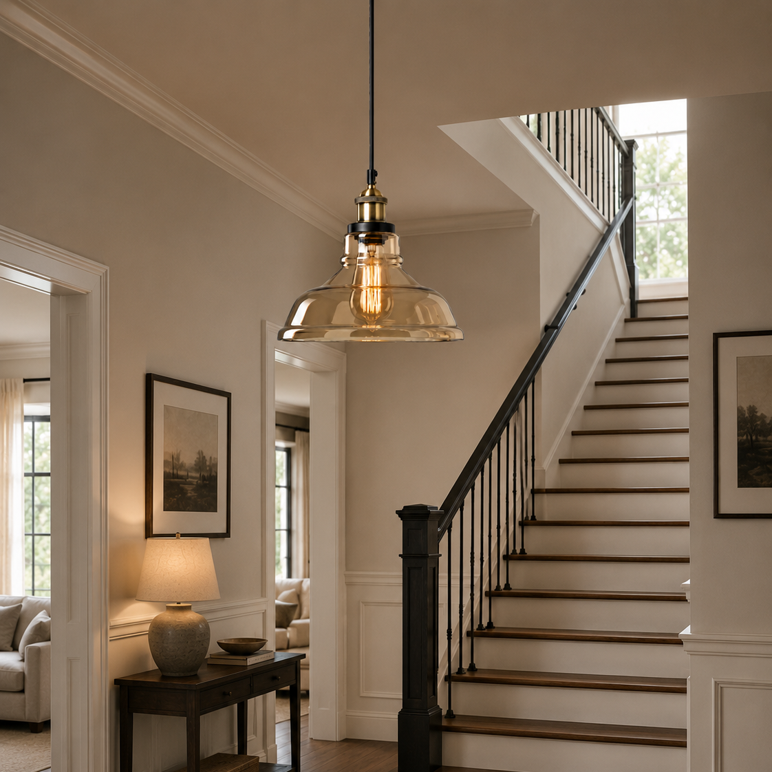 Vintage industrial glass chandelier - hallway