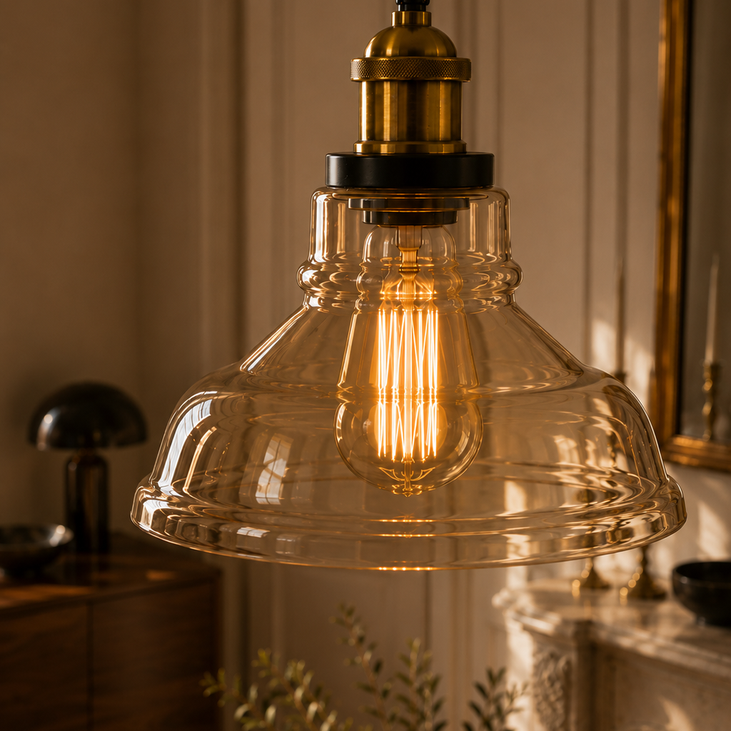 Vintage industrial glass chandelier - home office
