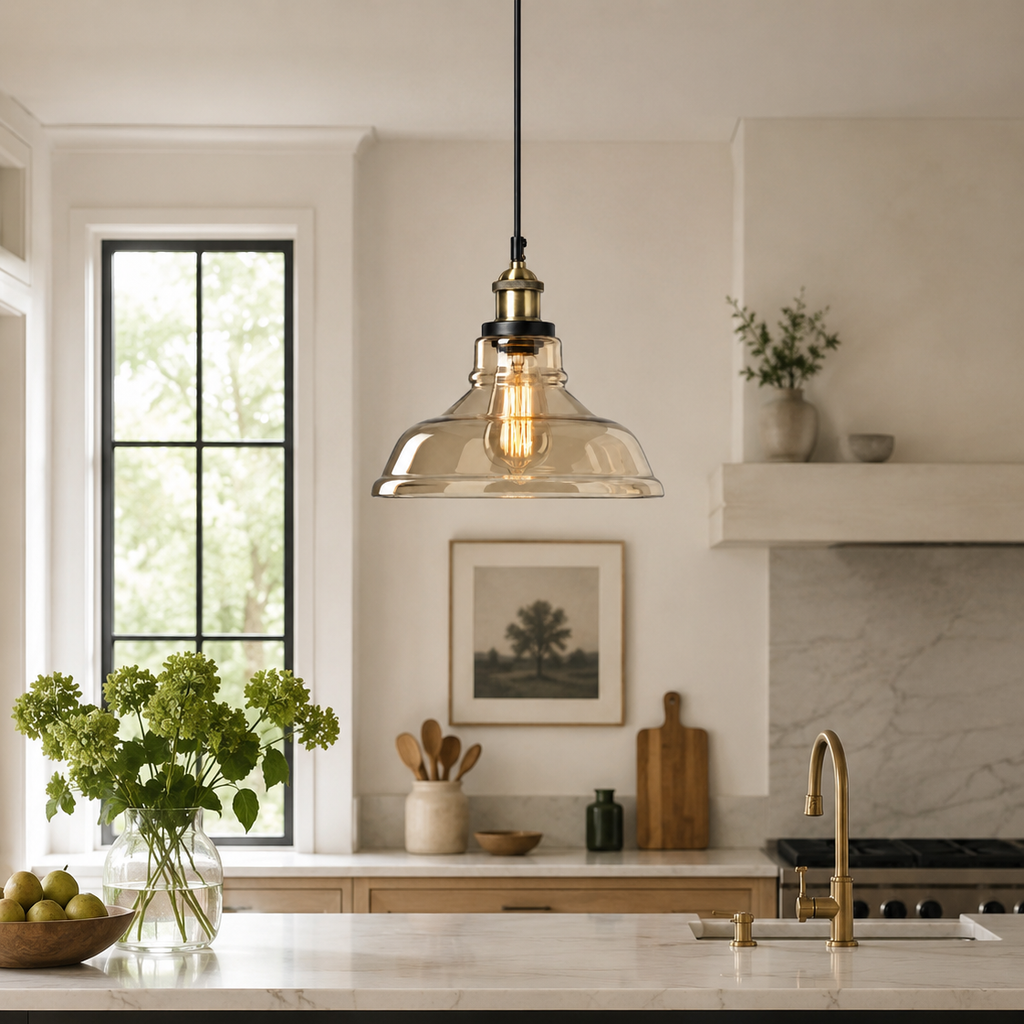 Vintage industrial glass chandelier - kitchen
