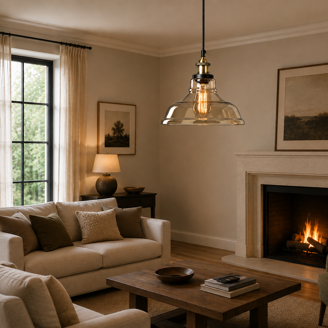 Vintage industrial glass chandelier - living room