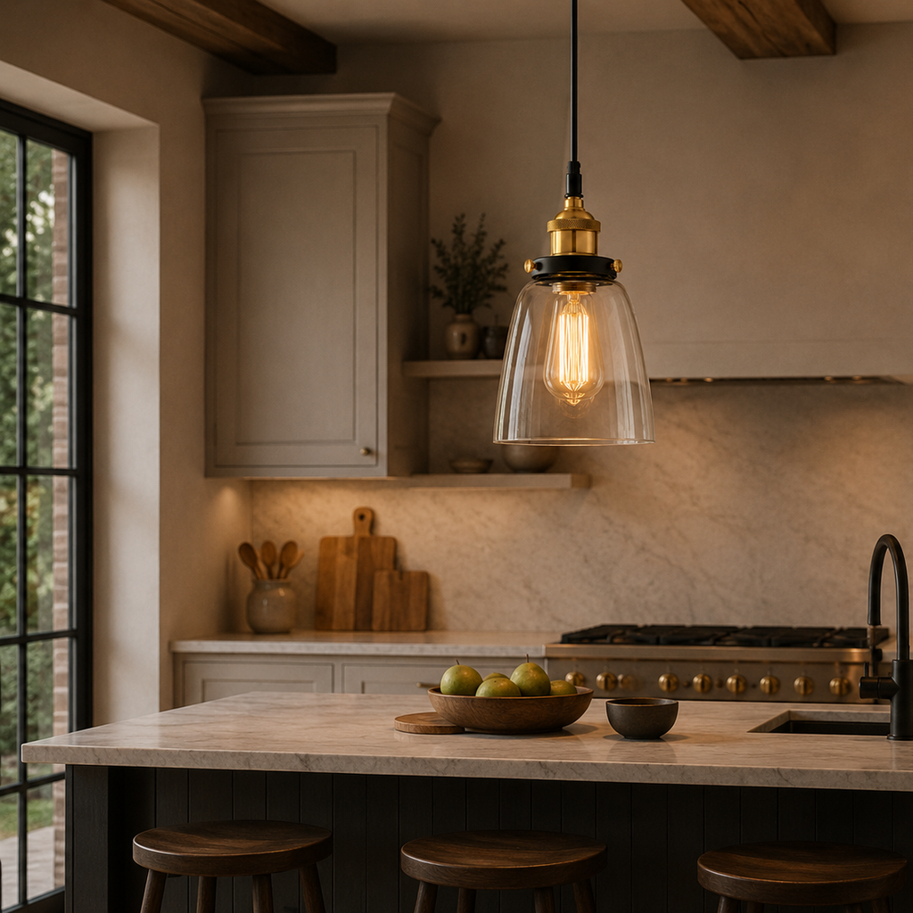 Vintage industrial glass chandelier - kitchen 2