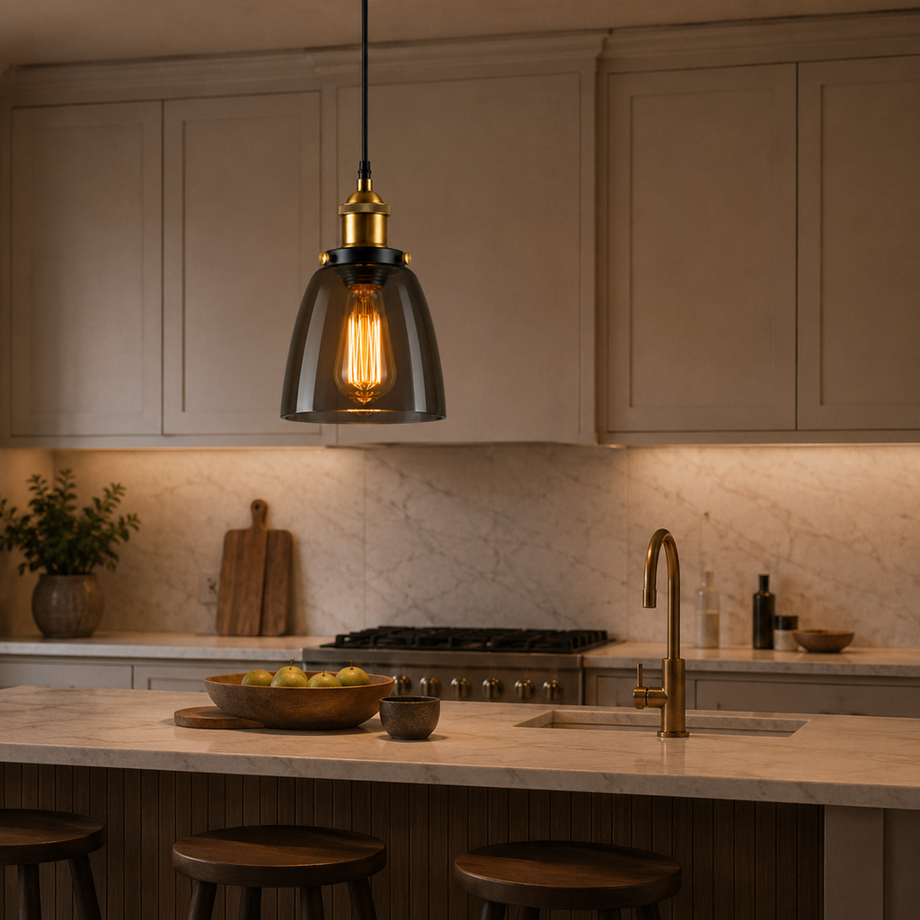 Vintage industrial glass chandelier - kitchen