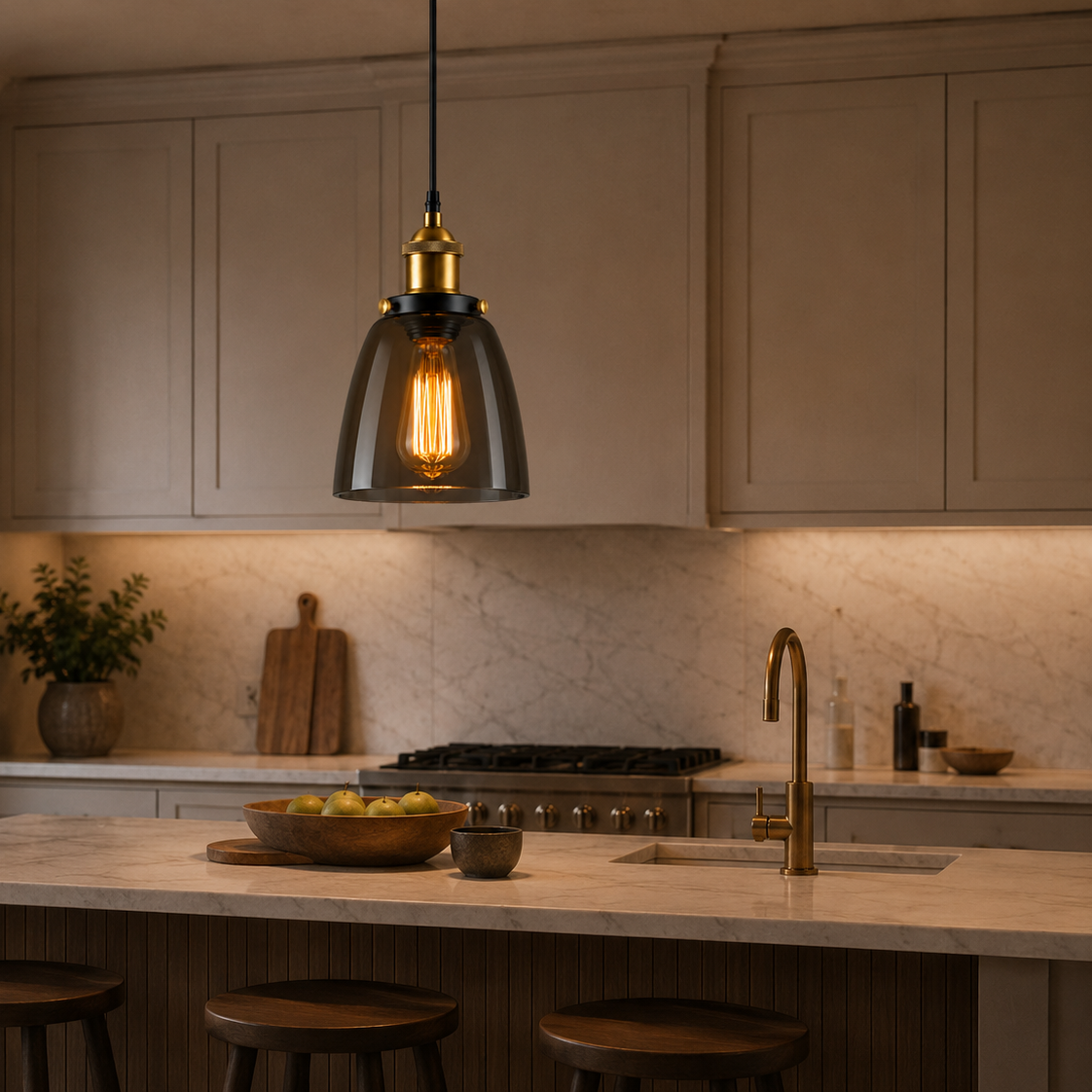 Vintage industrial glass chandelier - kitchen