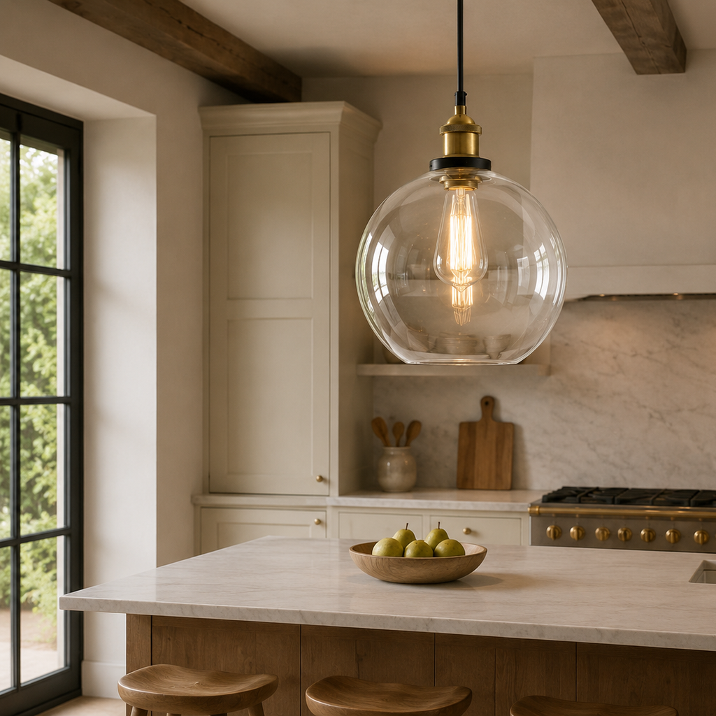 Vintage industrial glass chandelier - kitchen