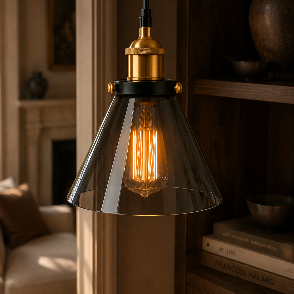 Vintage industrial glass chandelier - close-up detail