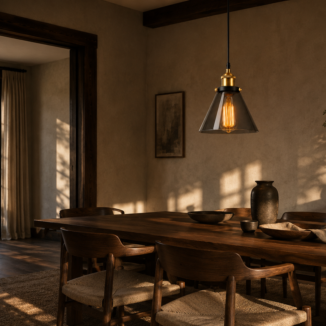 Vintage industrial glass chandelier - dining room