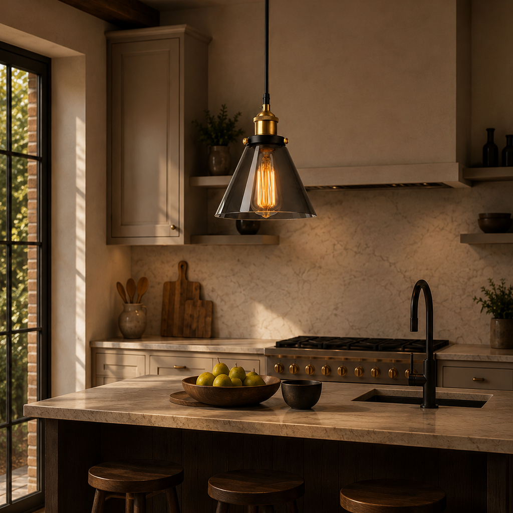 Vintage industrial glass chandelier - kitchen 2