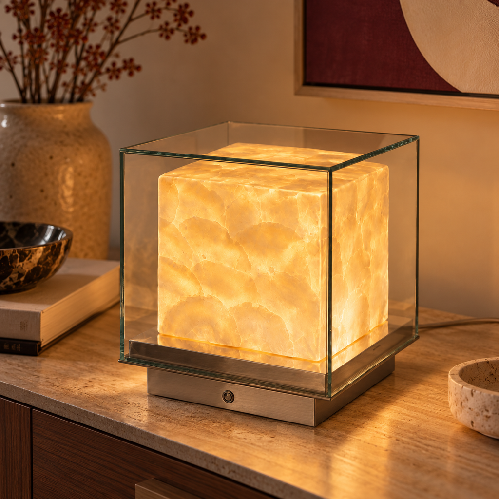 Glass Cube Table Lamp - Rechargeable Cordless Touch Bedside Light