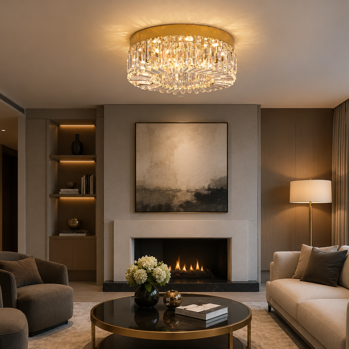 Crystal Chandelier - Luxury Flush Ceiling Light